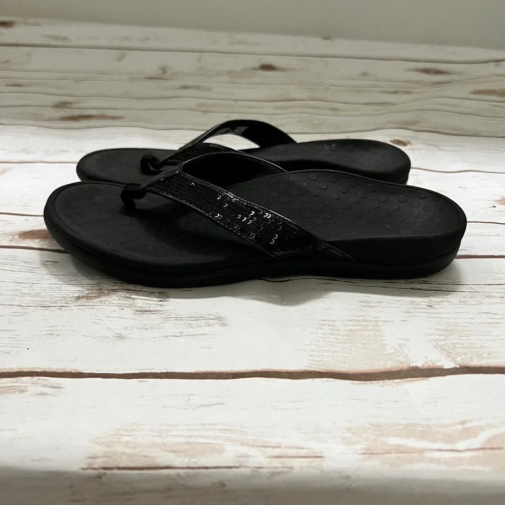 Vionic Tide Sequins Thong Sandals Black Orthotic Arch Support Size 8